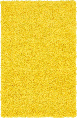 Tuscan Sun Yellow 3' 1 x 5' 3 Solid Shag Rectangle Area Rug Thick Soft Touch Fluffy & Plush Shaggy Pile