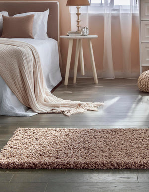 Sandy Brown 2' 7 x 16' 5 Solid Shag Runner Area Rug Thick Soft Touch Fluffy & Plush Shaggy Pile