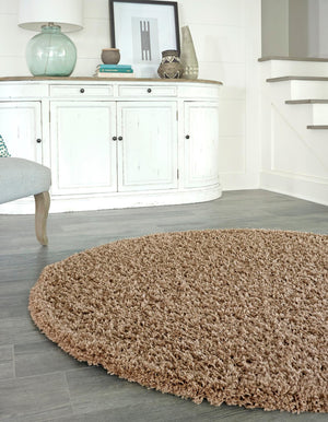 Sandy Brown 6' 1 x 6' 1 Solid Shag Round Rug