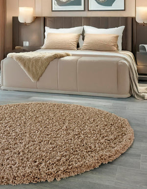 Sandy Brown 6' 1 x 6' 1 Solid Shag Round Rug