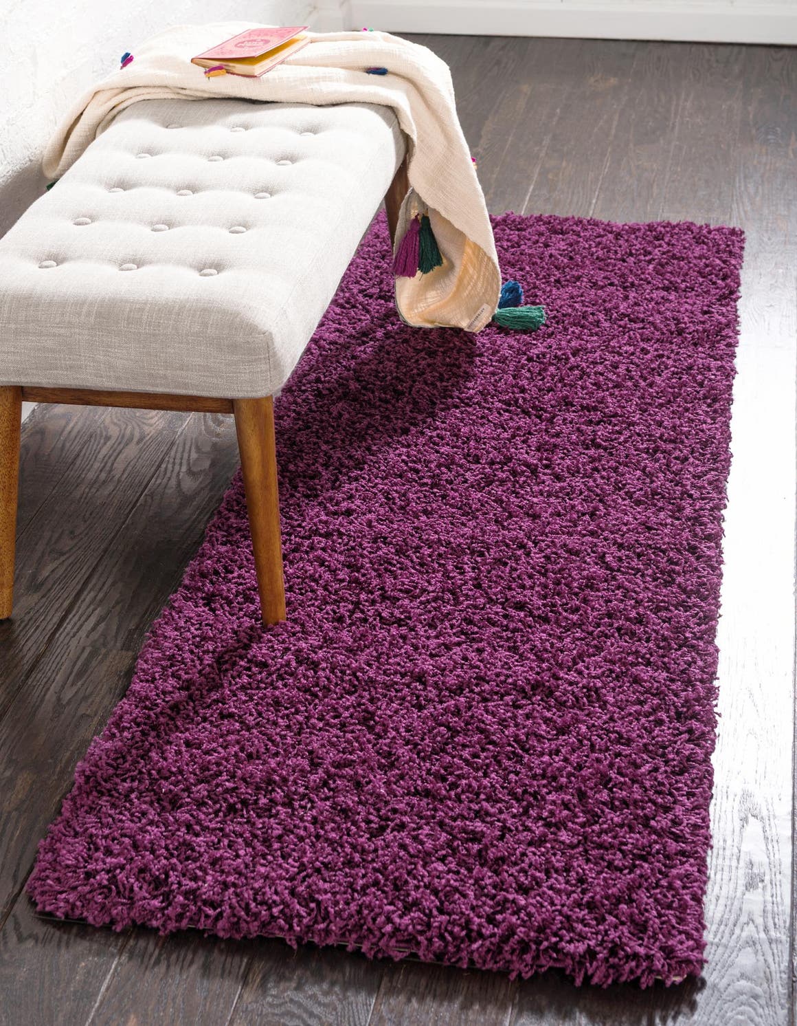 Eggplant Purple 2' 7 x 16' 5 Solid Shag Runner Area Rug Thick Soft Touch Fluffy & Plush Shaggy Pile Durable Minimalist Carpet for Classic Interior Design for Sale at Rug Engine