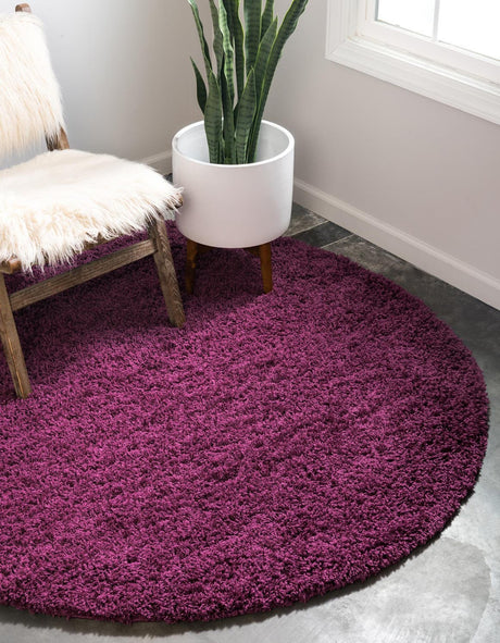 Eggplant Purple 5' 3 x 5' 3 Solid Shag Round Area Rug Thick Soft Touch Fluffy & Plush Shaggy Pile