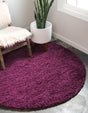 Eggplant Purple 5' 3 x 5' 3 Solid Shag Round Area Rug Thick Soft Touch Fluffy & Plush Shaggy Pile