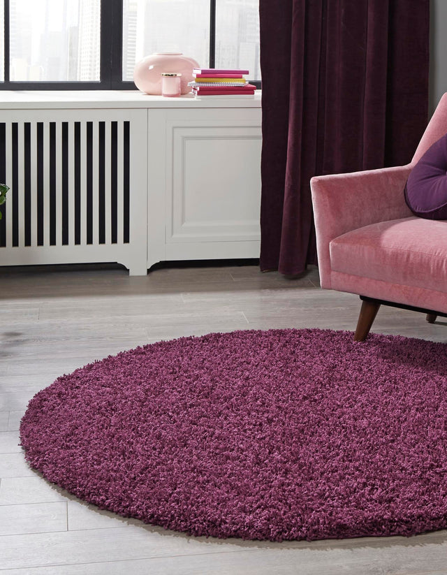 Eggplant Purple 5' 3 x 5' 3 Solid Shag Round Area Rug Thick Soft Touch Fluffy & Plush Shaggy Pile
