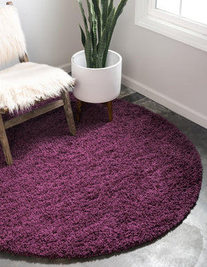 Eggplant Purple 5' 3 x 5' 3 Solid Shag Round Area Rug Thick Soft Touch Fluffy & Plush Shaggy Pile