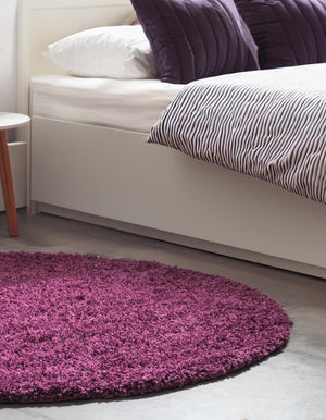 Eggplant Purple 5' 3 x 5' 3 Solid Shag Round Area Rug Thick Soft Touch Fluffy & Plush Shaggy Pile