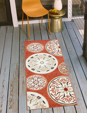 Terracotta 2' x 6' 1 Outdoor Modern Runner Area Rug Weather Resistant for Patio, Deck, Terrace, Balcony, Porch 100% Polypropylene Modern Outside Carpet for Sale at Rug Engine
