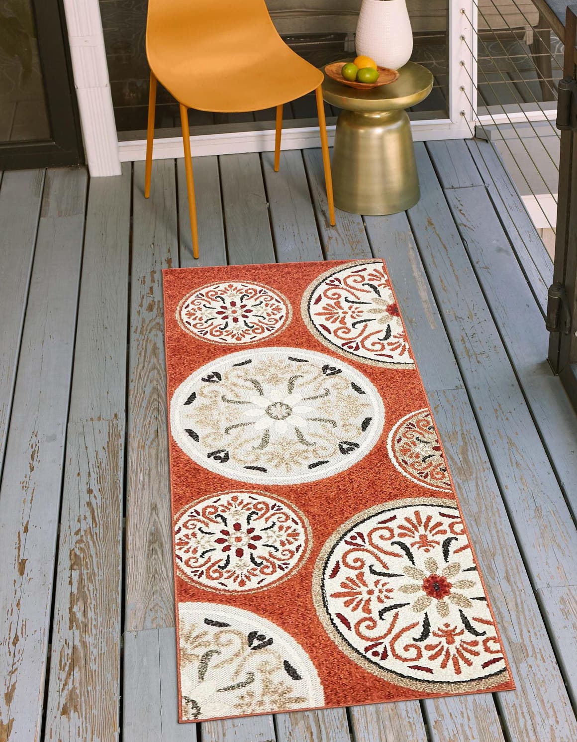 Terracotta 2' 7 x 10' Outdoor Modern Runner Area Rug Weather Resistant for Patio, Deck, Terrace, Balcony, Porch 100% Polypropylene Modern Outside Carpet for Sale at Rug Engine