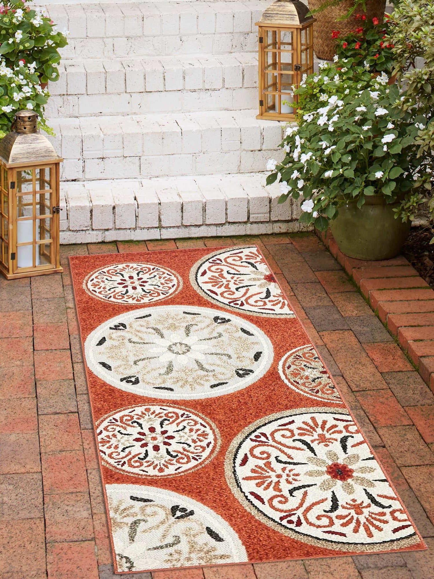Terracotta 2' 7 x 10' Outdoor Modern Runner Area Rug Weather Resistant for Patio, Deck, Terrace, Balcony, Porch 100% Polypropylene Modern Outside Carpet for Sale at Rug Engine