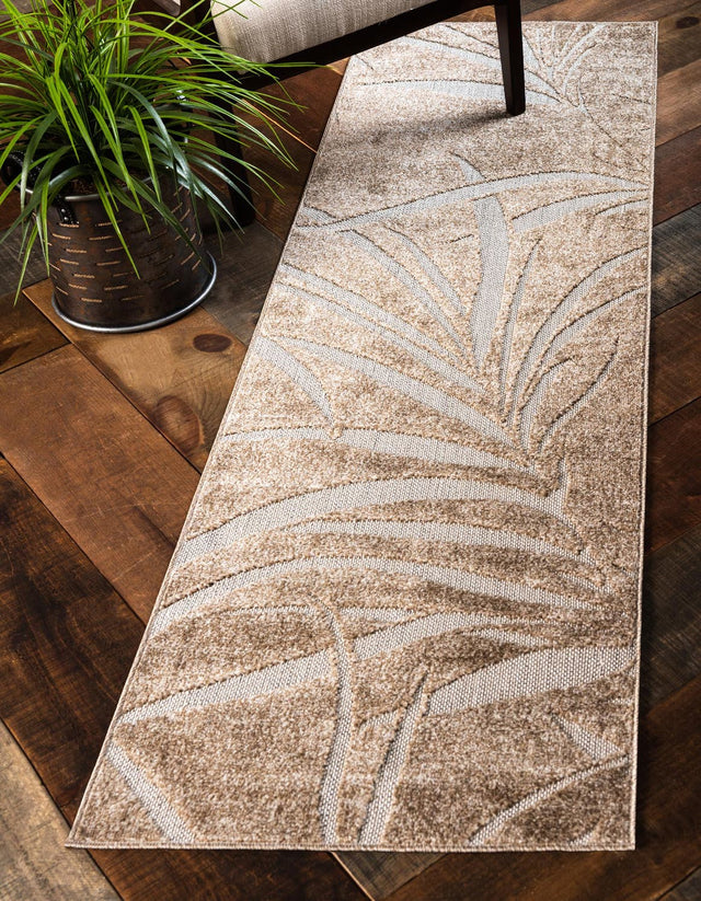 Beige 2' x 6' Outdoor Botanical Runner Area Rug Weather Resistant for Patio, Deck, Terrace, Balcony, Porch Polypropylene Garden Floral Tropical Carpet for Sale at Rug Engine