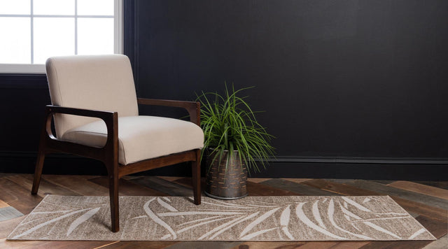 Beige 2' x 6' Outdoor Botanical Runner Area Rug Weather Resistant for Patio, Deck, Terrace, Balcony, Porch Polypropylene Garden Floral Tropical Carpet for Sale at Rug Engine
