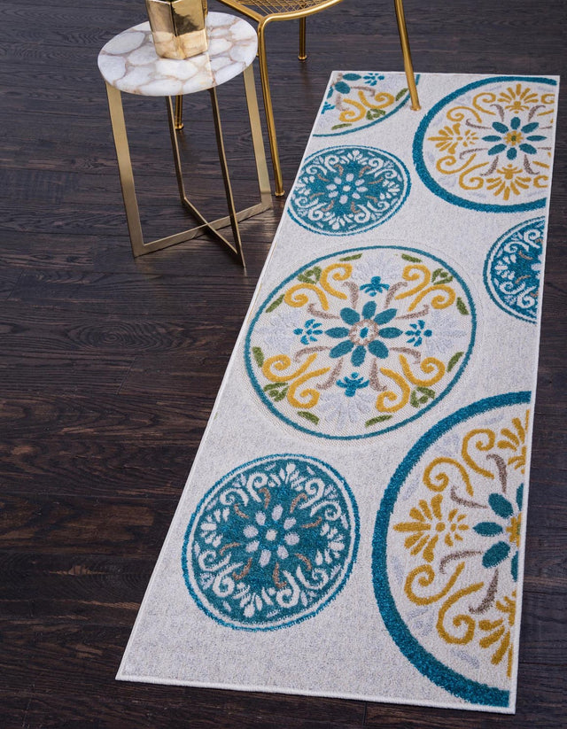 Cream 2' x 6' 1 Outdoor Modern Runner Area Rug Weather Resistant for Patio, Deck, Terrace, Balcony, Porch 100% Polypropylene Modern Outside Carpet for Sale at Rug Engine