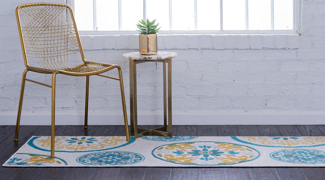 Cream 2' x 6' 1 Outdoor Modern Runner Area Rug Weather Resistant for Patio, Deck, Terrace, Balcony, Porch 100% Polypropylene Modern Outside Carpet for Sale at Rug Engine