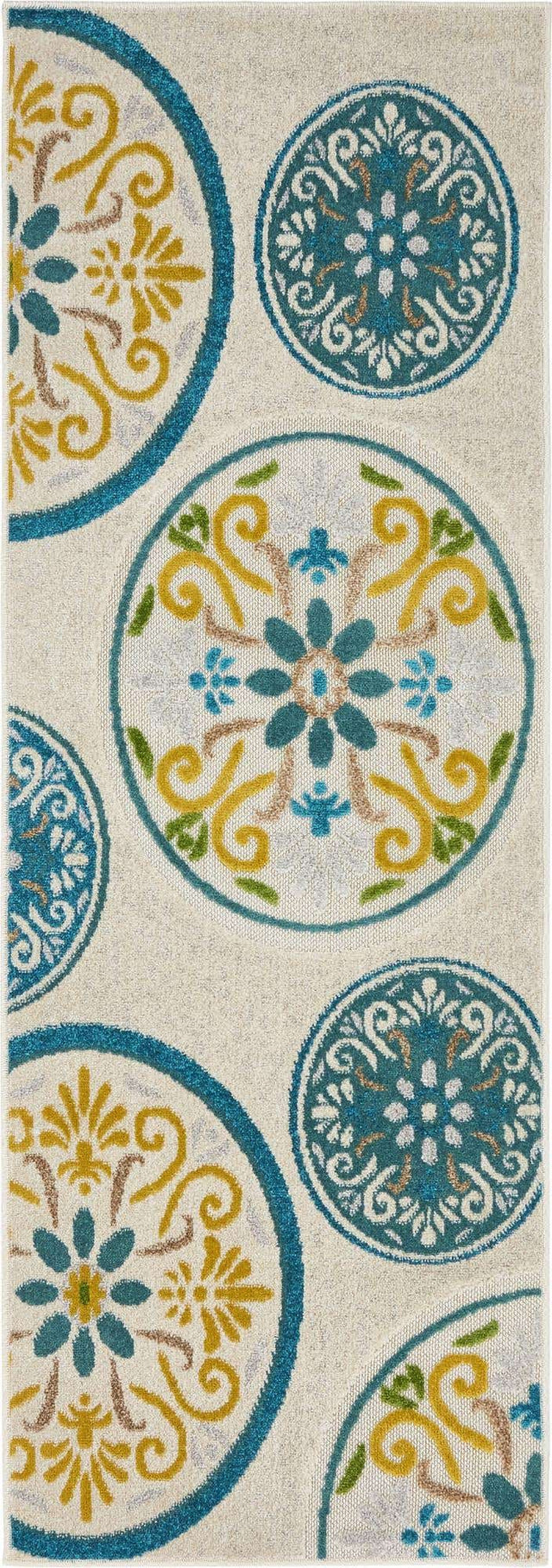 Cream 2' x 6' 1 Outdoor Modern Runner Area Rug Weather Resistant for Patio, Deck, Terrace, Balcony, Porch 100% Polypropylene Modern Outside Carpet for Sale at Rug Engine