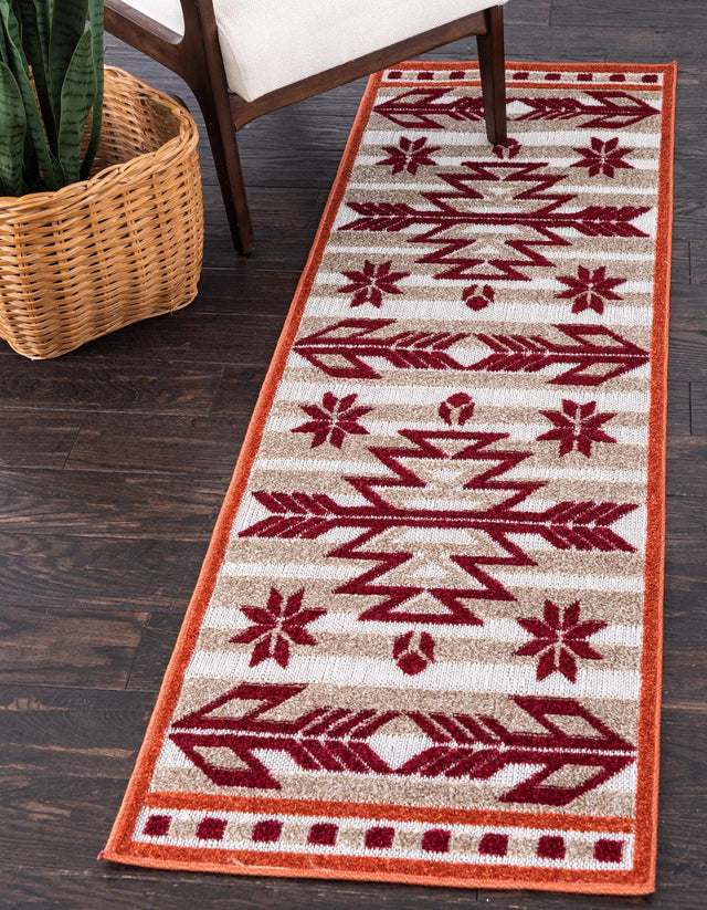 Burgundy 2' x 6' Outdoor Modern Runner Area Rug Weather Resistant for Patio, Deck, Terrace, Balcony, Porch 100% Polypropylene Modern Outside Carpet for Sale at Rug Engine