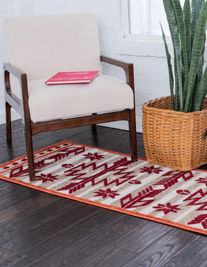 Burgundy 2' x 6' Outdoor Modern Runner Area Rug Weather Resistant for Patio, Deck, Terrace, Balcony, Porch 100% Polypropylene Modern Outside Carpet for Sale at Rug Engine
