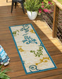 Blue 2' x 6' 1 Outdoor Botanical Runner Area Rug Weather Resistant for Patio, Deck, Terrace, Balcony, Porch Polypropylene Garden Floral Tropical Carpet for Sale at Rug Engine