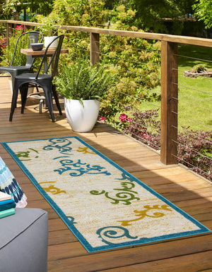 Blue 2' x 6' 1 Outdoor Botanical Runner Area Rug Weather Resistant for Patio, Deck, Terrace, Balcony, Porch Polypropylene Garden Floral Tropical Carpet for Sale at Rug Engine