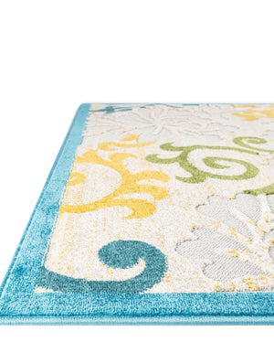 Blue 2' x 6' 1 Outdoor Botanical Runner Area Rug Weather Resistant for Patio, Deck, Terrace, Balcony, Porch Polypropylene Garden Floral Tropical Carpet for Sale at Rug Engine