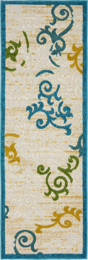 Blue 2' x 6' 1 Outdoor Botanical Runner Area Rug Weather Resistant for Patio, Deck, Terrace, Balcony, Porch Polypropylene Garden Floral Tropical Carpet for Sale at Rug Engine