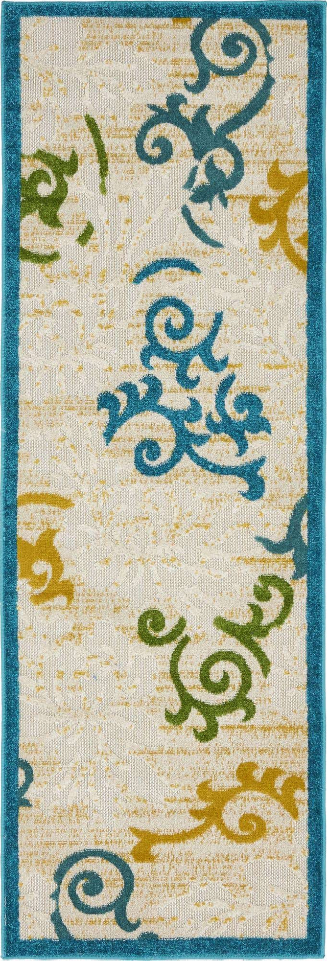 Blue 2' x 6' 1 Outdoor Botanical Runner Area Rug Weather Resistant for Patio, Deck, Terrace, Balcony, Porch Polypropylene Garden Floral Tropical Carpet for Sale at Rug Engine