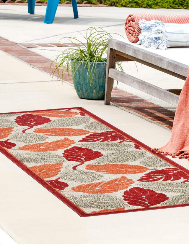 Terracotta 2' x 6' 1 Outdoor Botanical Runner Area Rug Weather Resistant for Patio, Deck, Terrace, Balcony, Porch Polypropylene Garden Floral Tropical Carpet for Sale at Rug Engine