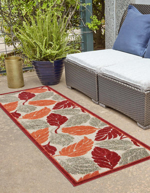 Terracotta 2' x 6' 1 Outdoor Botanical Runner Area Rug Weather Resistant for Patio, Deck, Terrace, Balcony, Porch Polypropylene Garden Floral Tropical Carpet for Sale at Rug Engine