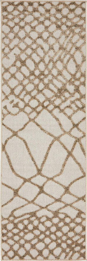 Cream 2' x 6' 1 Outdoor Modern Runner Area Rug Weather Resistant for Patio, Deck, Terrace, Balcony, Porch 100% Polypropylene Modern Outside Carpet for Sale at Rug Engine