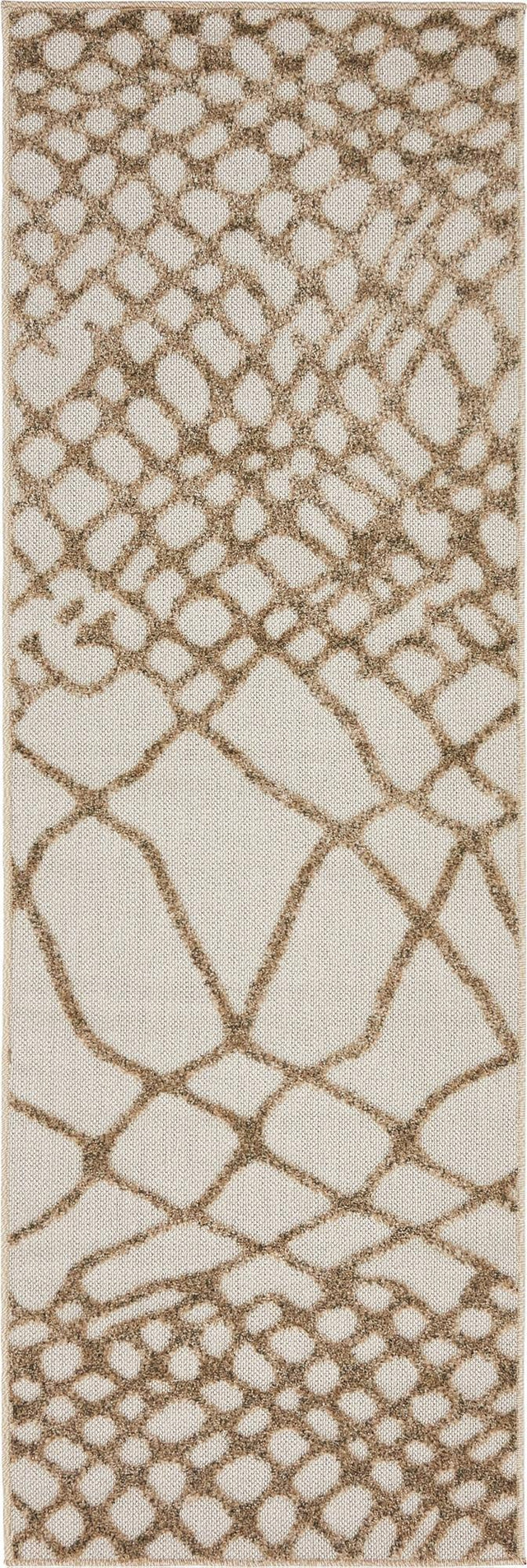 Cream 2' x 6' 1 Outdoor Modern Runner Area Rug Weather Resistant for Patio, Deck, Terrace, Balcony, Porch 100% Polypropylene Modern Outside Carpet for Sale at Rug Engine