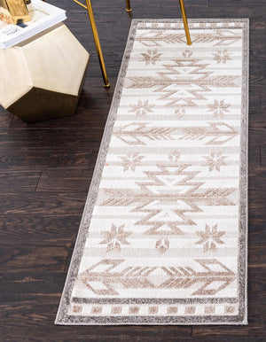 Beige 2' x 6' Outdoor Modern Runner Area Rug Weather Resistant for Patio, Deck, Terrace, Balcony, Porch 100% Polypropylene Modern Outside Carpet for Sale at Rug Engine