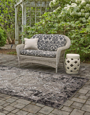 Light Gray 5' x 8' Outdoor Botanical Rectangle Area Rug Weather Resistant for Patio, Deck, Terrace, Balcony, Porch Polypropylene Garden Floral Tropical Carpet for Sale at Rug Engine