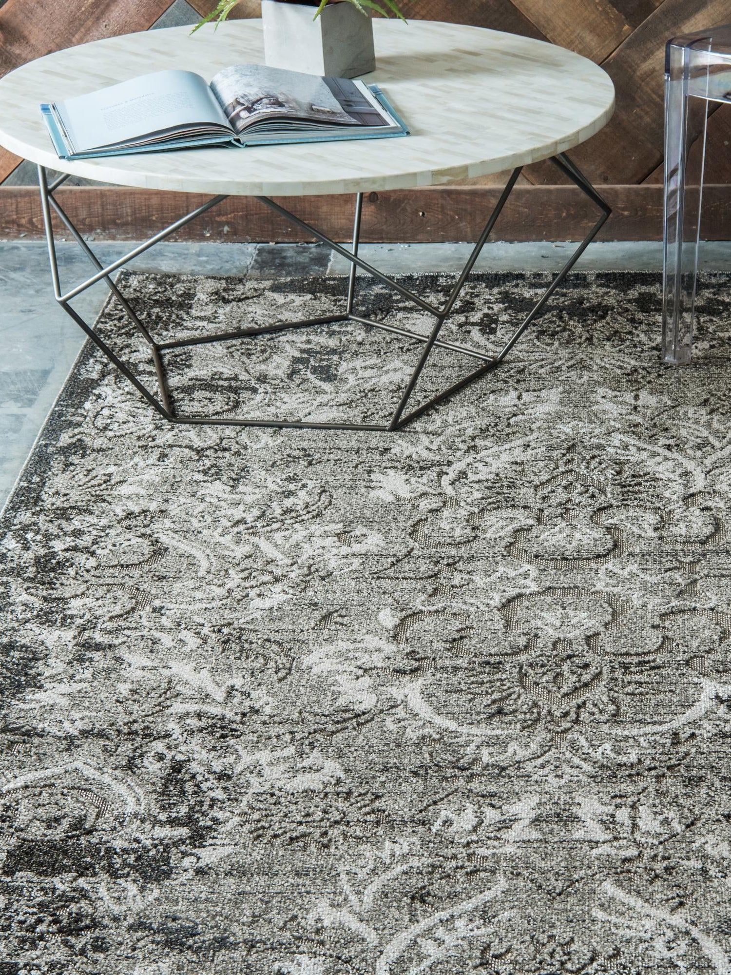 Light Gray 7' x 10' Outdoor Botanical Rectangle Area Rug Weather Resistant for Patio, Deck, Terrace, Balcony, Porch Polypropylene Garden Floral Tropical Carpet for Sale at Rug Engine