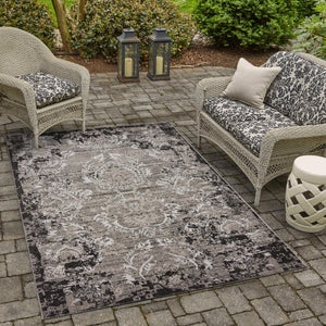 Light Gray 6' 1 x 9' Outdoor Botanical Rectangle Area Rug Weather Resistant for Patio, Deck, Terrace, Balcony, Porch Polypropylene Garden Floral Tropical Carpet for Sale at Rug Engine