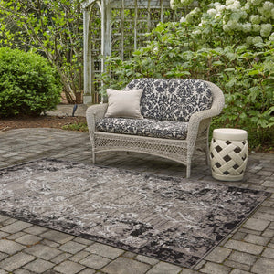 Light Gray 6' 1 x 9' Outdoor Botanical Rectangle Area Rug Weather Resistant for Patio, Deck, Terrace, Balcony, Porch Polypropylene Garden Floral Tropical Carpet for Sale at Rug Engine