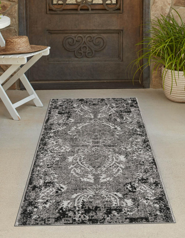 Light Gray 2' x 6' 1 Outdoor Botanical Runner Area Rug Weather Resistant for Patio, Deck, Terrace, Balcony, Porch Polypropylene Garden Floral Tropical Carpet for Sale at Rug Engine