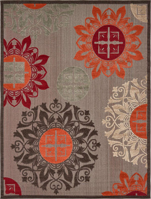 Brown 9' x 12' 2 Outdoor Modern Rectangle Area Rug Weather Resistant for Patio, Deck, Terrace, Balcony, Porch 100% Polypropylene Modern Outside Carpet for Sale at Rug Engine
