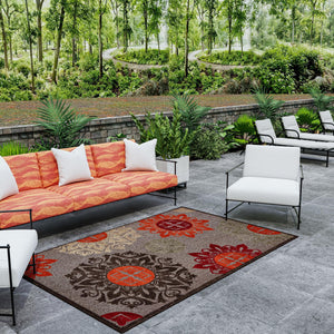 Brown 9' x 12' 2 Outdoor Modern Rectangle Area Rug Weather Resistant for Patio, Deck, Terrace, Balcony, Porch 100% Polypropylene Modern Outside Carpet for Sale at Rug Engine