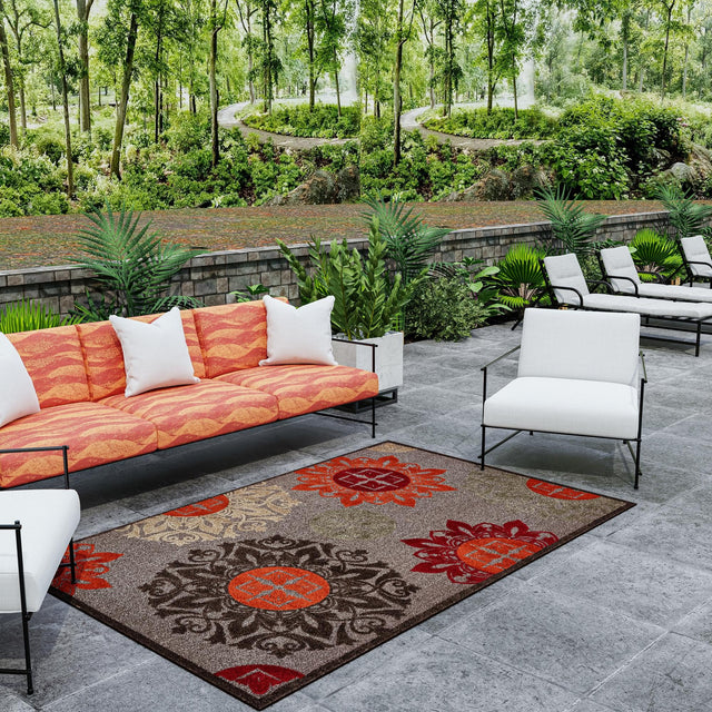 Brown 9' x 12' 2 Outdoor Modern Rectangle Area Rug Weather Resistant for Patio, Deck, Terrace, Balcony, Porch 100% Polypropylene Modern Outside Carpet for Sale at Rug Engine