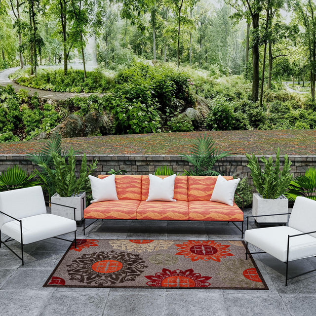 Brown 9' x 12' 2 Outdoor Modern Rectangle Area Rug Weather Resistant for Patio, Deck, Terrace, Balcony, Porch 100% Polypropylene Modern Outside Carpet for Sale at Rug Engine
