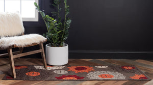 Brown 2' x 6' 1 Outdoor Modern Runner Area Rug Weather Resistant for Patio, Deck, Terrace, Balcony, Porch 100% Polypropylene Modern Outside Carpet for Sale at Rug Engine