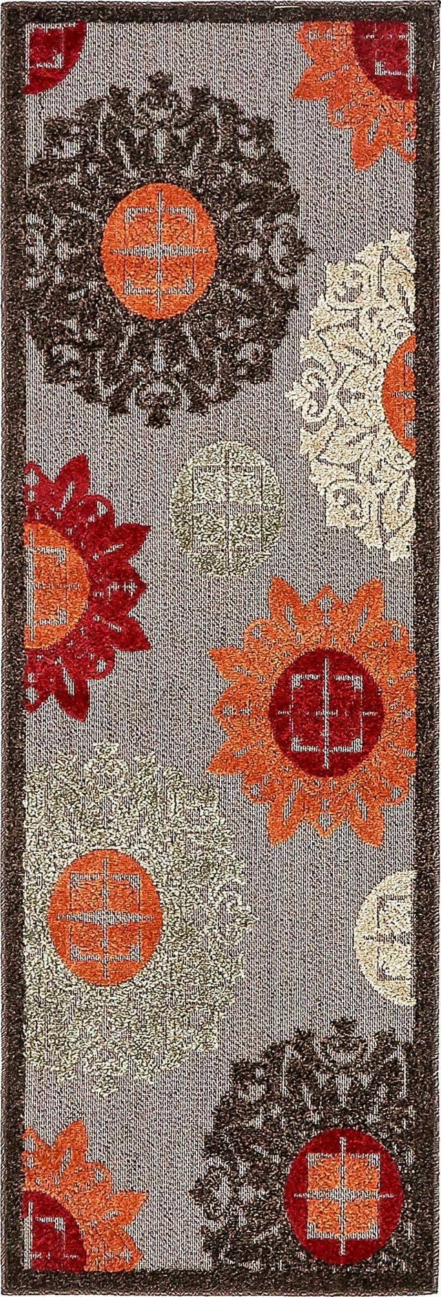 Brown 2' x 6' 1 Outdoor Modern Runner Area Rug Weather Resistant for Patio, Deck, Terrace, Balcony, Porch 100% Polypropylene Modern Outside Carpet for Sale at Rug Engine
