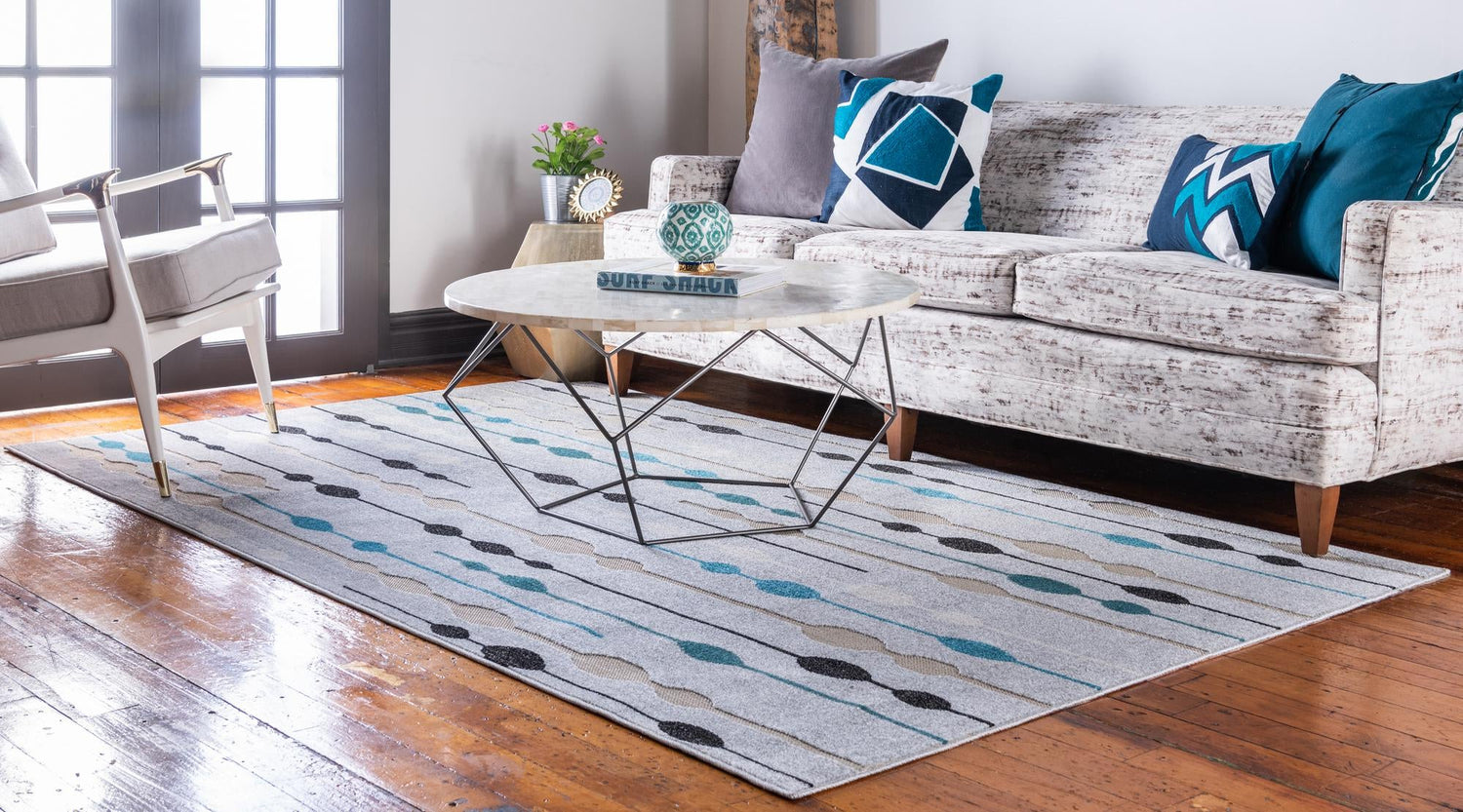 Gray 8' x 10' Outdoor Modern Rectangle Area Rug Weather Resistant for Patio, Deck, Terrace, Balcony, Porch 100% Polypropylene Modern Outside Carpet for Sale at Rug Engine