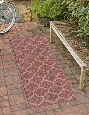 Rust Red 2' x 6' 1 Outdoor Trellis Runner Area Rug Weather Resistant for Patio, Deck, Terrace, Balcony, Porch Geometric Design Water Safe Outside Carpet for Sale at Rug Engine
