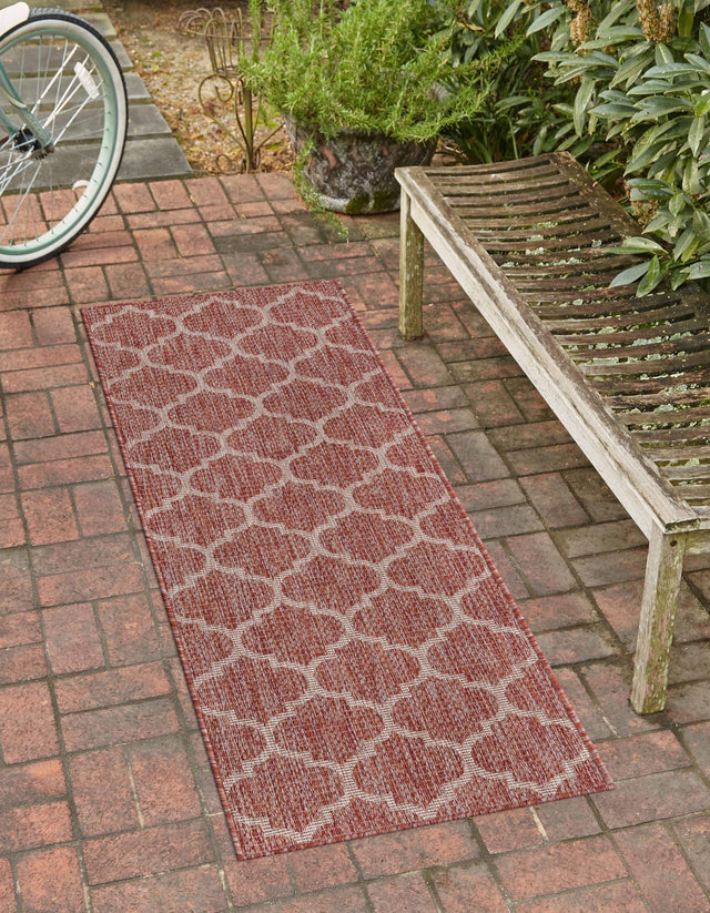 Rust Red 2' x 6' 1 Outdoor Trellis Runner Area Rug Weather Resistant for Patio, Deck, Terrace, Balcony, Porch Geometric Design Water Safe Outside Carpet for Sale at Rug Engine