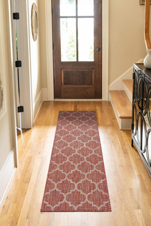 Rust Red 2' 7 x 10' Outdoor Trellis Runner Area Rug Weather Resistant for Patio, Deck, Terrace, Balcony, Porch Geometric Design Water Safe Outside Carpet for Sale at Rug Engine