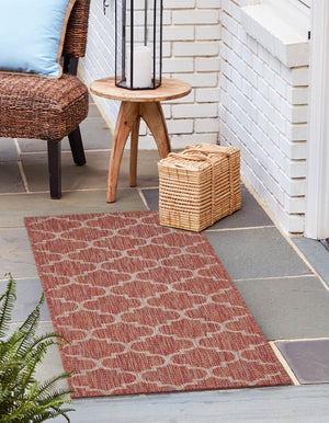 Rust Red 2' x 6' 1 Outdoor Trellis Runner Area Rug Weather Resistant for Patio, Deck, Terrace, Balcony, Porch Geometric Design Water Safe Outside Carpet for Sale at Rug Engine