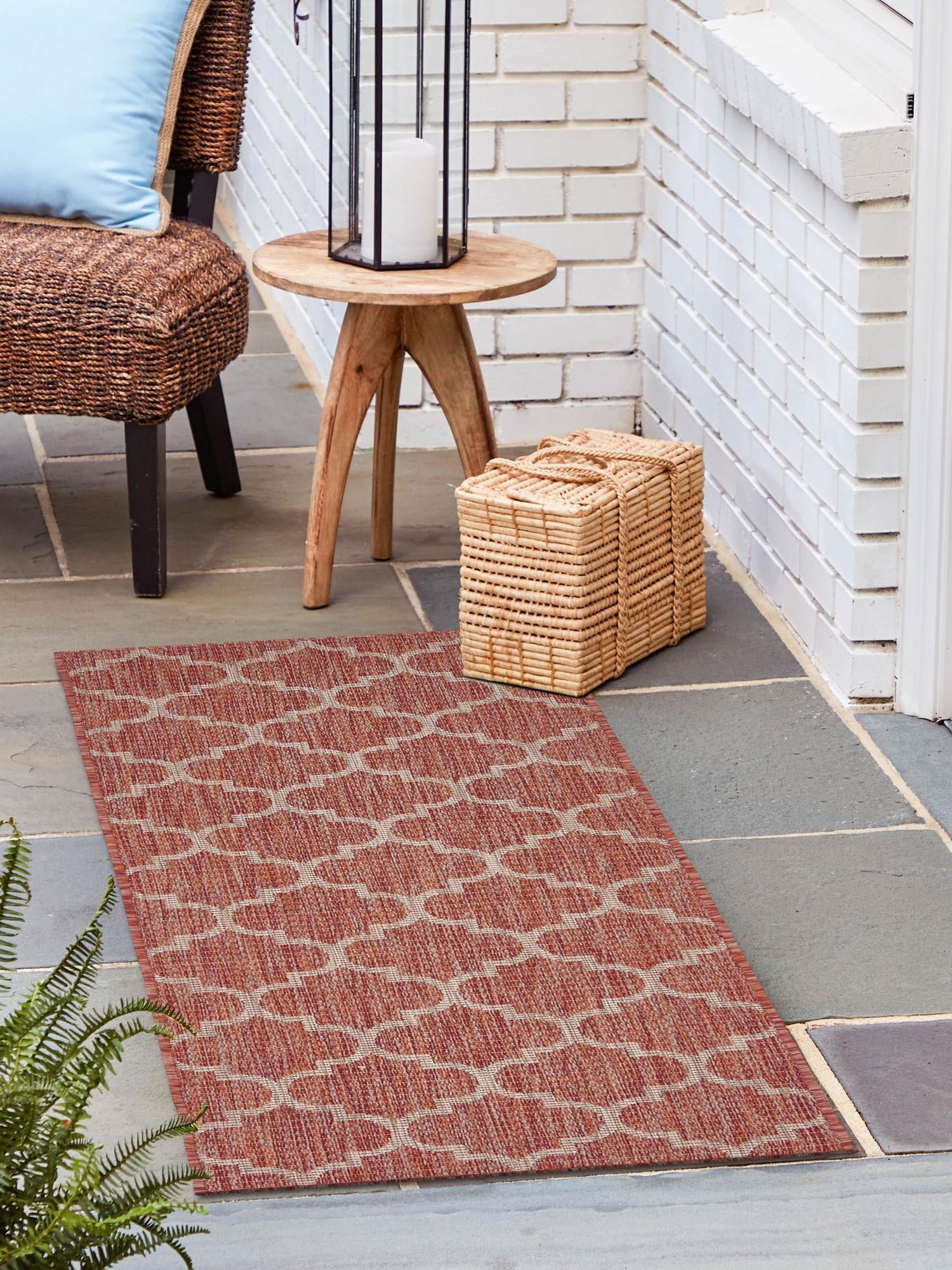 Rust Red 2' 7 x 10' Outdoor Trellis Runner Area Rug Weather Resistant for Patio, Deck, Terrace, Balcony, Porch Geometric Design Water Safe Outside Carpet for Sale at Rug Engine