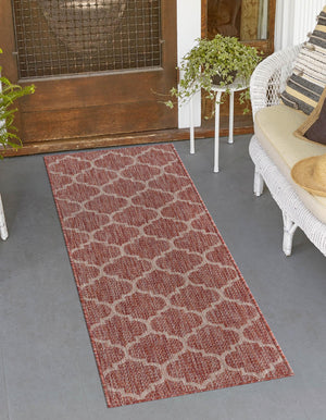 Rust Red 2' 7 x 10' Outdoor Trellis Runner Area Rug Weather Resistant for Patio, Deck, Terrace, Balcony, Porch Geometric Design Water Safe Outside Carpet for Sale at Rug Engine