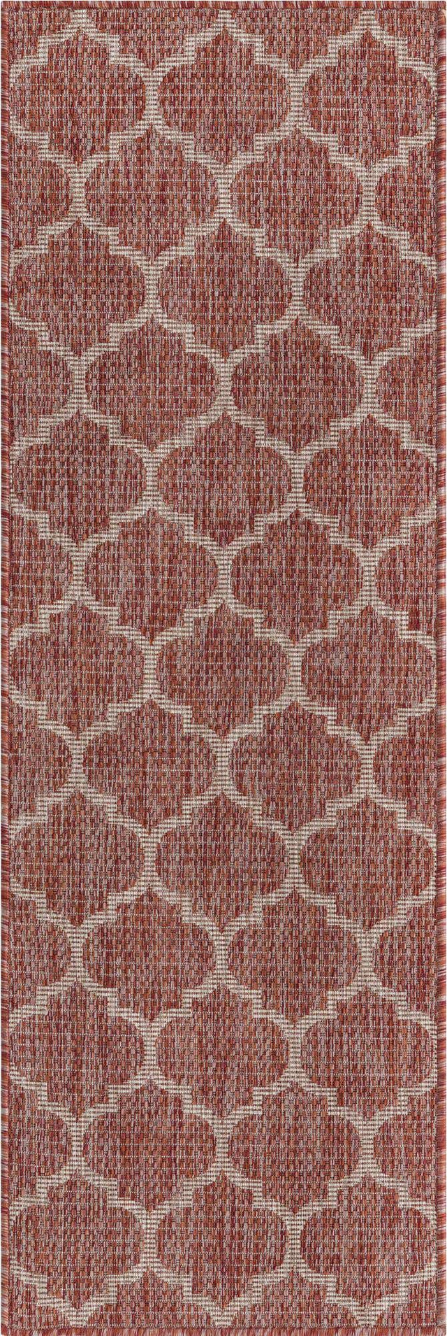 Rust Red 2' x 6' 1 Outdoor Trellis Runner Area Rug Weather Resistant for Patio, Deck, Terrace, Balcony, Porch Geometric Design Water Safe Outside Carpet for Sale at Rug Engine