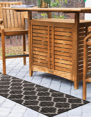 Black 2' 7 x 10' Outdoor Trellis Runner Area Rug Weather Resistant for Patio, Deck, Terrace, Balcony, Porch